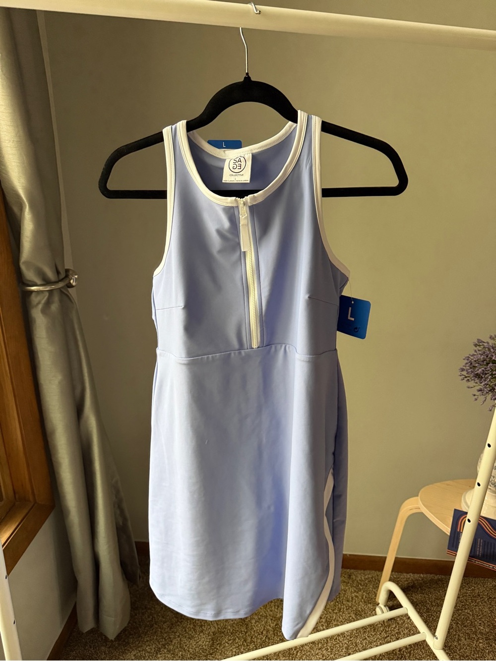 NWT Sage Collective Light Blue Zip-Front Active Dress w/Shorts & Pocket